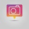 Photo camera icon, sunset inspired social media message notification popup