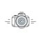 Photo camera in linear style - photography vector symbol.