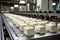 A photo captures the assembly of gourmet cheeses on an industrial conveyor, providing a visual narrative of the