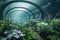 This photo captures the beauty of a sunlit underwater tunnel with a rich variety of plants and colorful flowers, Artificial life