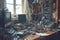 This photo captures a cluttered desk with numerous computers and an entanglement of wires, A tangled mess of cords by a home