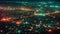 This photo captures a panoramic view of a city at night, taken from the vantage point of a hilltop, Nighttime aerial view of a