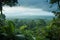 This photo captures a stunning view of the jungle from the elevated vantage point of a hilltop, A panoramic view of the Amazon