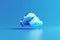 A photo capturing a blue cloud floating effortlessly on a serene blue surface, A simple and clean depiction of cloud storage