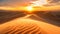 A photo capturing the moment as the sun sets over the sand dunes, creating a warm glow on the sandy beach, Vast sand dunes under a