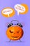 Photo cartoon comics sketch collage of halloween pumpkin head evil face alarm clock ring announce comic bubble time to