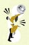 Photo cartoon comics sketch picture of charming lady guy dancing together having fun holding big disco ball isolated