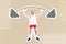 Photo cartoon comics sketch picture of funny funky guy rising heavy barbell isolated painting beige background