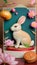 Photo Of Charming Midautumn Festival Card With A Playful Rabbit And Ornate Mooncakes On A Backdrop Of Lotus Blossom. Generative AI