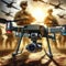 photo of cheap fpv war drone on blurred military background