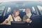 Photo of cheerful mature couple conversation ride rant car steering-wheel careful weekend vacation outdoors