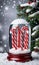 Photo Of Christmas Candy Canes Surrounding A Snow Glob. Generative AI