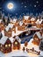 Photo Of Christmas Gingerbread Village With A Snowy Bridge And Lanterns Under A Starry Winter Night. Generative AI