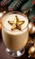 Photo Of Christmas Golden Star Reflecting On A Glass Of Eggnog. Generative AI