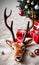Photo Of Christmas Reindeer Antlers Beside A Pile Of Gifts. Generative AI