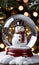 Photo Of Christmas Snowman Holding A Glass Snow Glob. Generative AI