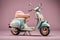 Photo Classic Vespa Motocycle in pastle Color, Generative Ai