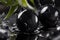 Photo closeup black olives with water drops. Generative AI