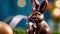 Photo Of A Closeup Of A Chocolate Easter Bunny With A Ribbon. Generative AI