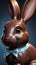 Photo Of A Closeup Of A Chocolate Easter Bunny With A Ribbon. Generative AI