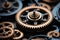Photo Closeup view of rotating gears, 3D printed marvel, metal precision displayed