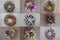 Photo collage of 9 different stylish handmade wreaths for your home door decoration Easter spring holidays creative