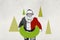 Photo collage artwork of impressed funky santa enjoying christmas holiday resort isolated grey color background