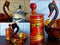 Photo collage Bright wooden kitchen utensils. Khokhloma is an ancient Russian folk craft of the XVII century.