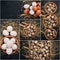 Photo collage Chicken and quail eggs.