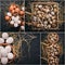 Photo collage Chicken and quail eggs.