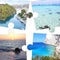 Photo collage in puzzle pieces of Paxos and Antipaxos Ionian islands Greece