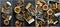 Photo collage of sprats, sandwiches and snacks. top view.