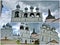 Photo collage Views of Assumption Cathedral of the Rostov Kremlin. Golden Ring of Russia, Rostov Veliky.