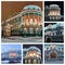 Photo collage Yekaterinburg. Sevastyanov house is a historical building in neo-gothic style,the most famous architectural building