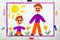 Photo of colorful drawing:  Father and son or older and younger brother