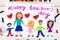 Photo of colorful drawing: Words HAPPY TEACHER`S DAY