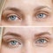 Photo comparison before and after permanent makeup, tattooing of eyebrows