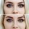 Photo comparison before and after permanent makeup, tattooing of eyebrows