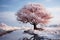 photo concept, capturing the serenity of a frozen tree in an empty winter landscape