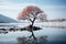 photo concept, capturing the serenity of a frozen tree in an empty winter landscape