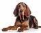 photo of coonhound isolated on white background. Generative AI