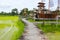 Photo corner for relaxing in a hammock in a resort in the middle of rice fields, a tourist attraction, Thai photography corner