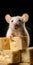Photo of a cute mouse on a huge pile of cheese
