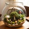 Photo of a cute terrarium with a little mushroom, Generative Ai
