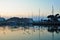 photo depicting the coastal panorama of the Venetian town Chioggia. along the pier at sunset.