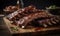 The photo depicts an attractive BBQ ribs