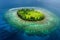 A photo of a diminutive island situated in the vast expanse of the open ocean