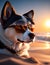 Photo of a Dog Wearing Sunglasses at the Beach - Generative AI