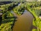 A photo from a drone showing the Warta River in central Poland.