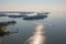 Photo from a drone on a sunny morning Gulf of Finland and a sailing boat